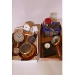 Two boxes of clocks, barometer and clock parts including hands and pendulums etc