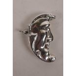 A sterling silver half moon vesta case, 2" long