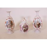 A pair of Continental porcelain vases with decorative panels after Greuze, and a similar jar and