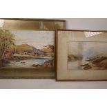 R.F. Draper, watercolour, highland river scene with fisherman, signed and dated 1946, 14" x 10",