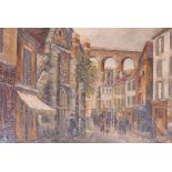 A. Besse, oil on canvas, Continental street scene with viaduct, signed mid C20th, 24" x 29"