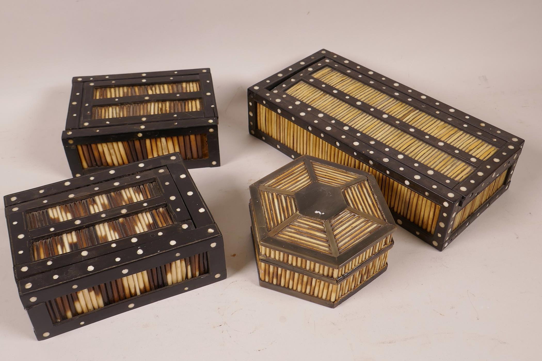 A pair of porcupine quill trinket boxes with sliding covers, 5" x 4" x 2", another similar, 8¼" x 4" - Image 2 of 2
