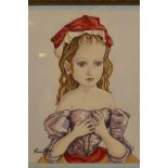 After Foujita, portrait of a young girl, signed, watercolour, 9½" x 11½