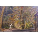 Colonial plantation scene, C19th, unsigned with label verso, oil on canvas, 13" x 18"