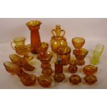 A quantity of amber glassware including ornamental sloes etc