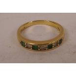 An 18ct gold emerald and old cut diamond ring, size 'Q', gross 3.6 grams