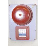 A vintage electronic fire alarm and bell, bell 6" diameter