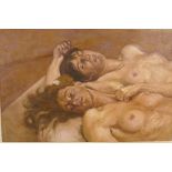 After Freud, two nudes, oil on board, 30" x 20"