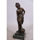 After Antoine-Louis Barye, bronze figure of a nude, on a marble plinth, 18" high