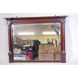 A C19th French mahogany overmantel mirror, with ormolu mounts and bevelled glass, 34" x 45"