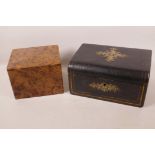 An amboyna wood jewellery box with mirrored lid and fitted jewellery drawer, 6¼" x 5½" x 4½",