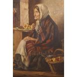 Street scene with fruit seller, signed S.J. Murphy 1882, 13½" x 11"