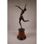 An Art Deco style bronze of a dancing girl in the manner of Bruno Zuch, signed, Paris foundry stamp,