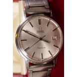 A 1970s gentleman's stainless steel cased Omega automatic wristwatch having brushed silvered dial