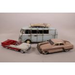A tin plate model Volkswagen 'Surfer's' camper van, 12½" long, together with a push go tin plate