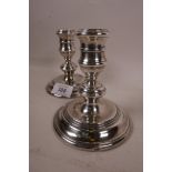 A pair of hallmarked silver dwarf candlesticks, London 1962, 4¼" high