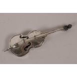 An Angini Italian silver miniature cello, 4" long