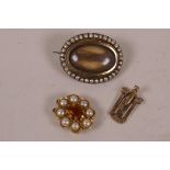 A Victorian 9ct gold seed pearl and citrine clasp and an unmarked Victorian gold seed pearl and hair