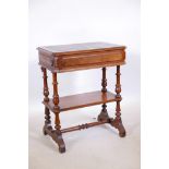 A Continental walnut work table, with tooled inset top and single frieze drawer fitted with