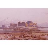 C19th English School, fortress by the sea, unsigned, watercolour, 12" x 7½"