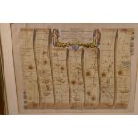 John Ogilby, C17th map, the road from Oxford to Coventry continued to Derby, 19" x 14"