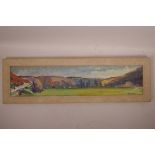 Panoramic view of a landscape, stamped signature 'R. Eurich', 5" x 21"