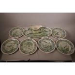 A Copeland Spode 'Avon' fish service comprising oval platter, 18" x 10", six 9" plates plus sauce