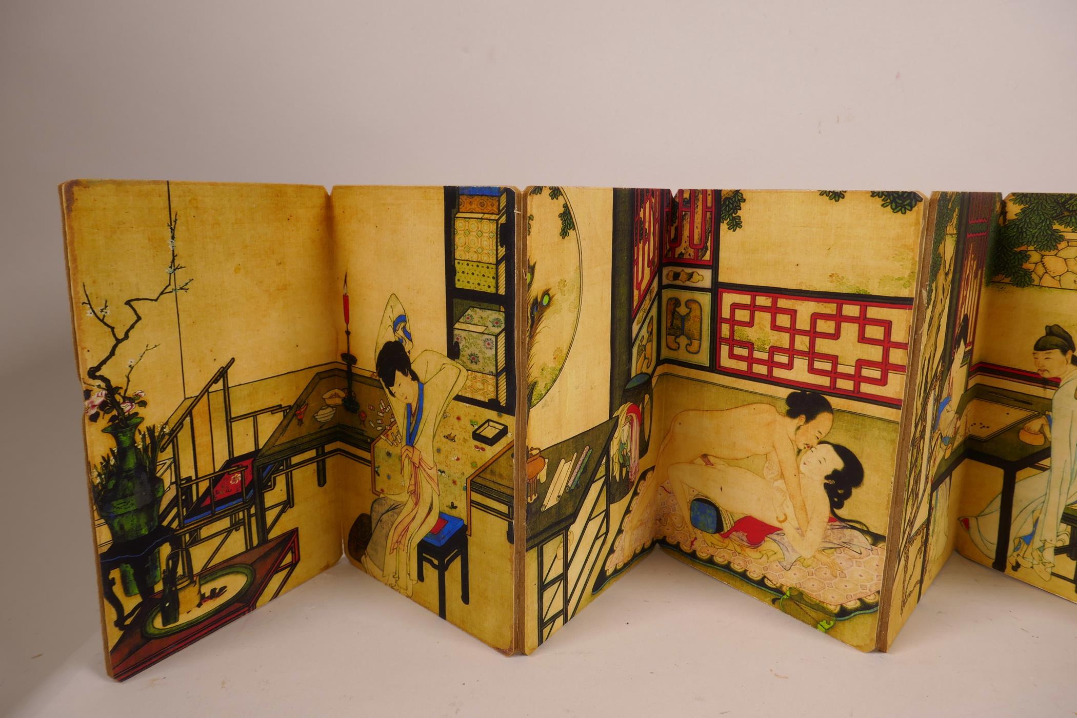 A Chinese printed concertina book depicting erotic scenes 4½" x 7½" - Image 4 of 5