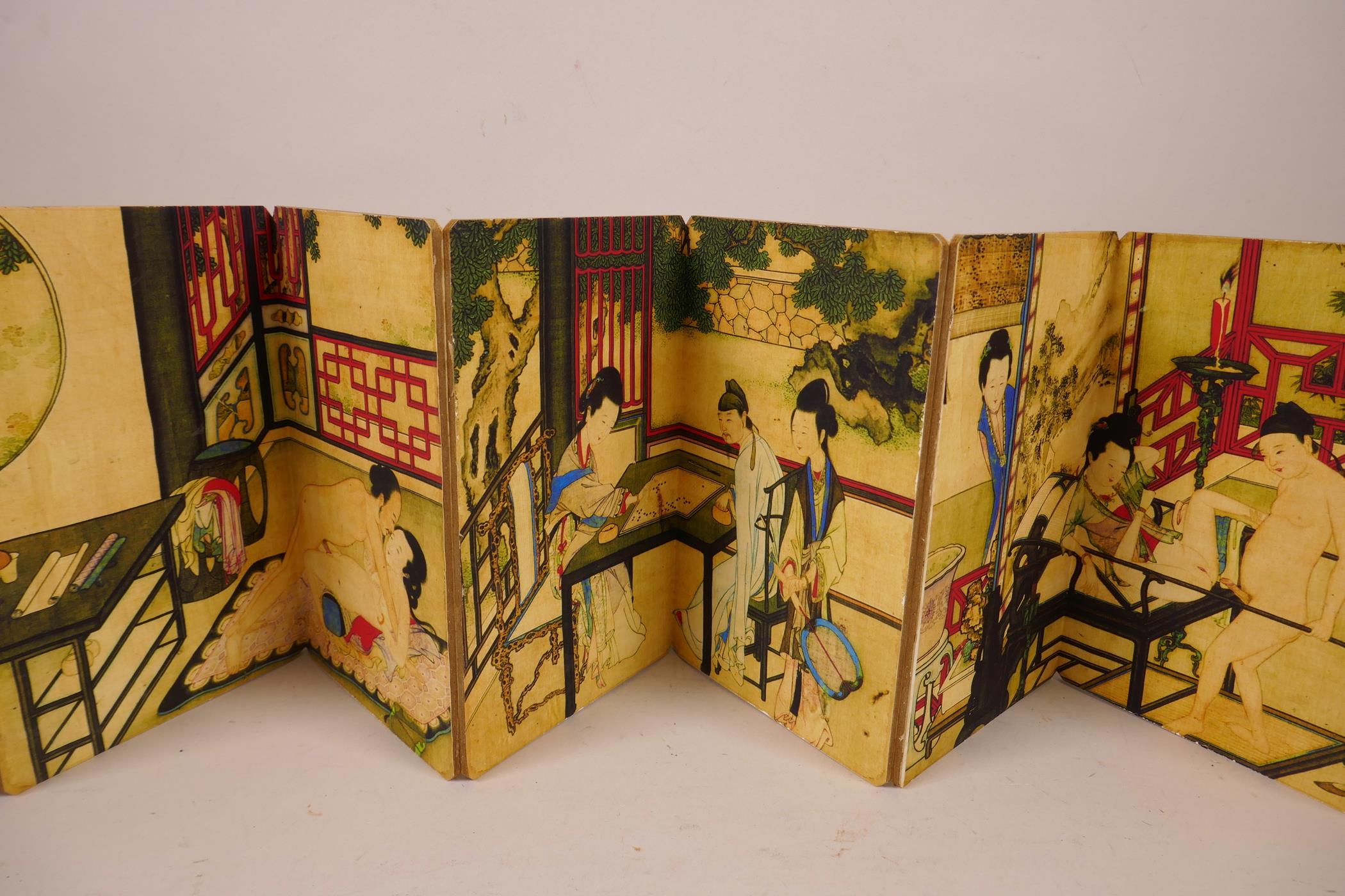 A Chinese printed concertina book depicting erotic scenes 4½" x 7½" - Image 3 of 5