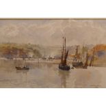 Herbert Menzies Marshall, boats in a harbour, signed watercolour; together with two unframed