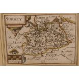 A small C17th map of Surrey after Pieter Keer, 5" x 3½"