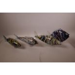 Four Murano style multicoloured glass fish, longest 14"
