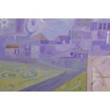 A naive style street scene, inscribed verso 'Kilkenny', signed Greta Bowen, gouache on card,