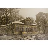 Russian School, Russian house and street scene under a cover of snow, signed in pencil lower right