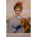 Glamorous lady with her dog, oil on canvas, 15" x 18"