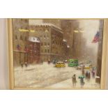 New York School, the city in the snow, c.1950, signed, 24" x 18½"