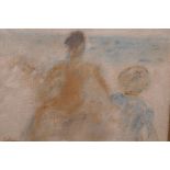 Study of two figures looking out to sea, signed 'Lebourg'(?), 13" x 16½"