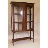 A Victorian mahogany two door display cabinet with a bow centre section and undertier, 39" x 14",