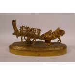 A Continental gilt bronze of a horse and cart, 7½" x 3½"
