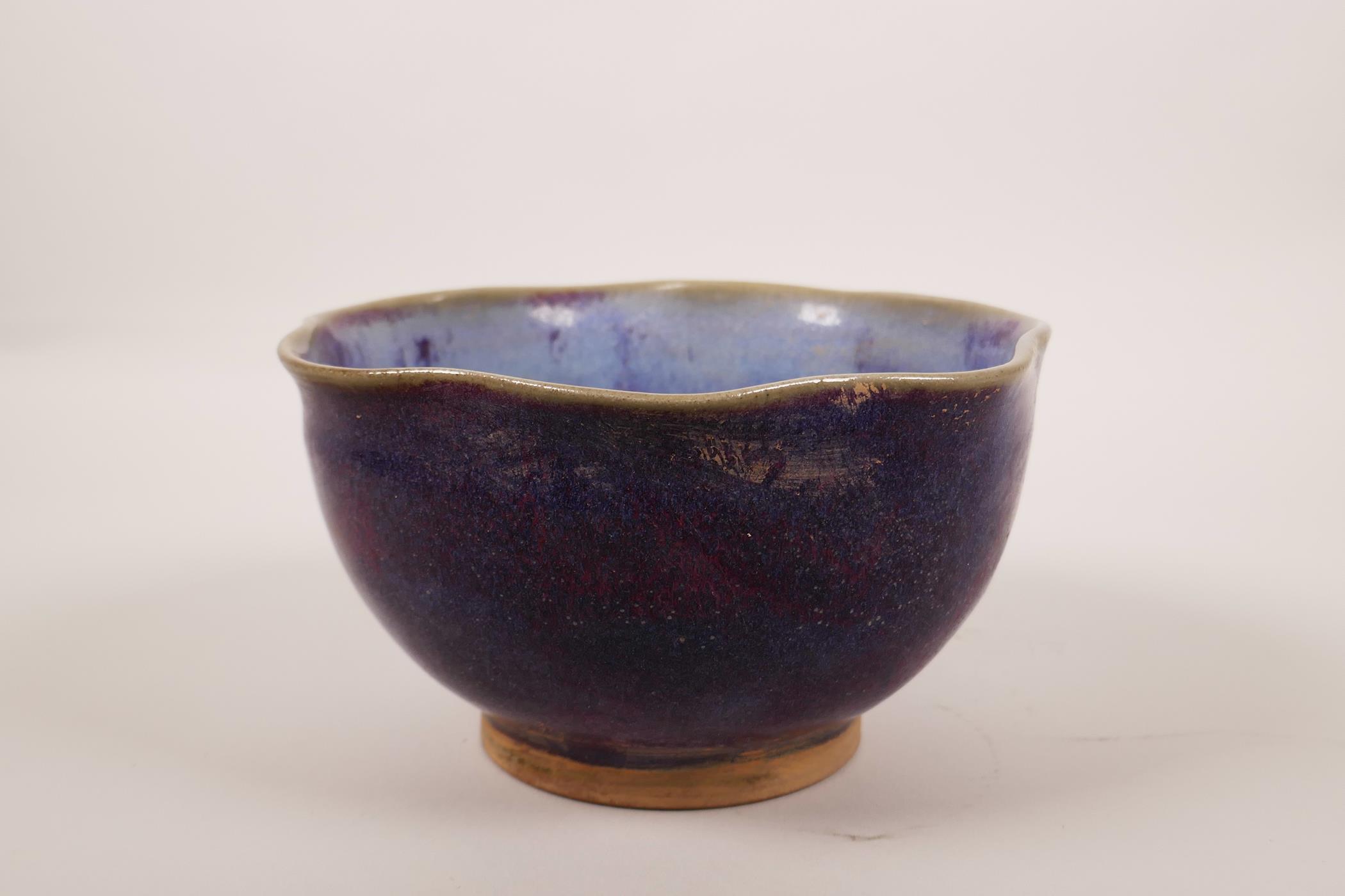 A Chinese Jun ware pottery bowl with a frilled rim, 6½" diameter - Image 2 of 4
