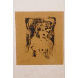 Attributed to Schmidt-Rottluff, monotype print, female nude, indistinctly signed in pencil, 7" x 6"