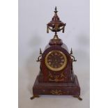 A C19th French rouge marble mantel clock with ormolu mounts, Japy Freres movement, 19½" high