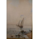 After Galofry, coastal scene with sailing boats, in a good ribbon decorated gilt frame, 14½" x 22"
