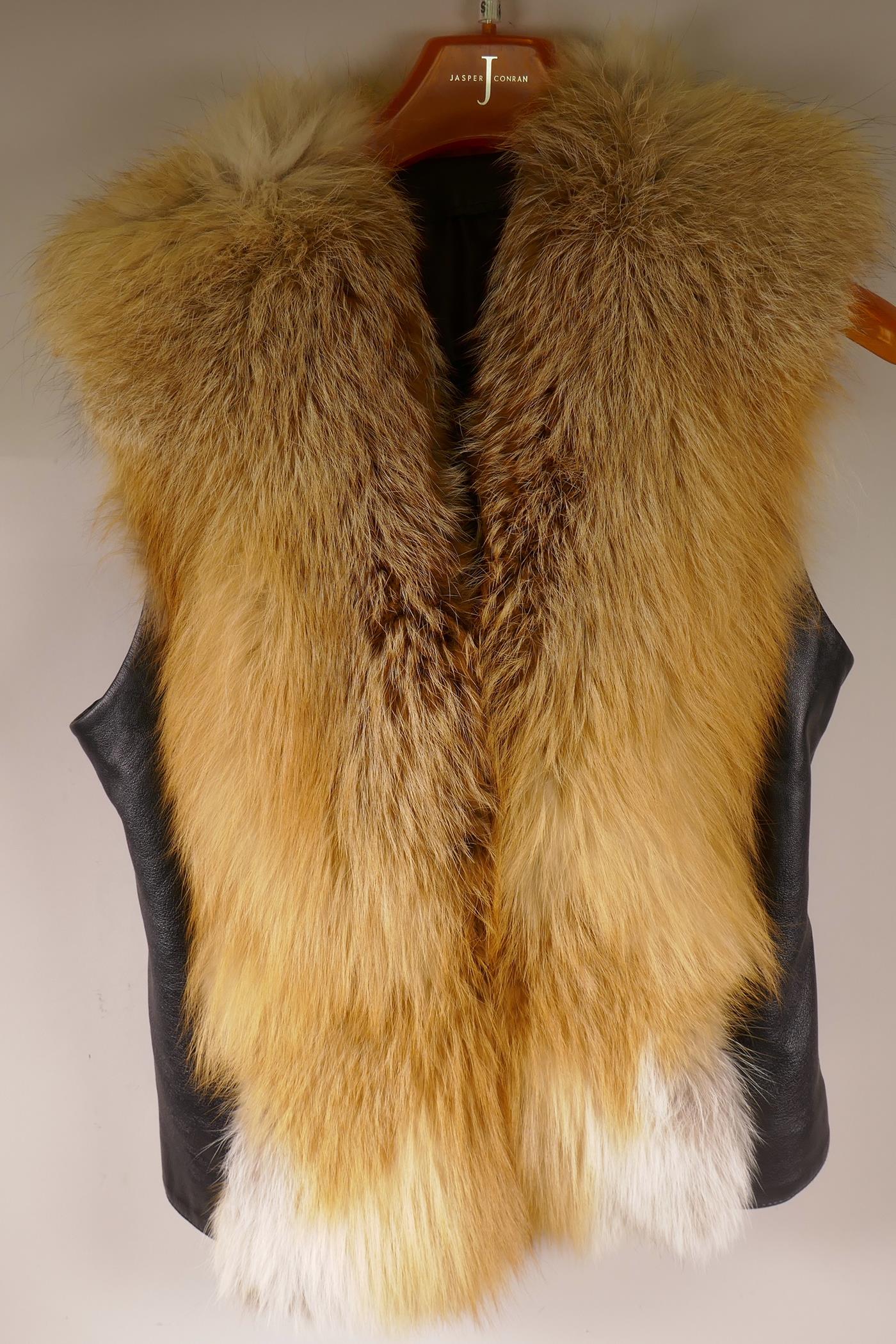 A Djotto red fox fur and leather gillet