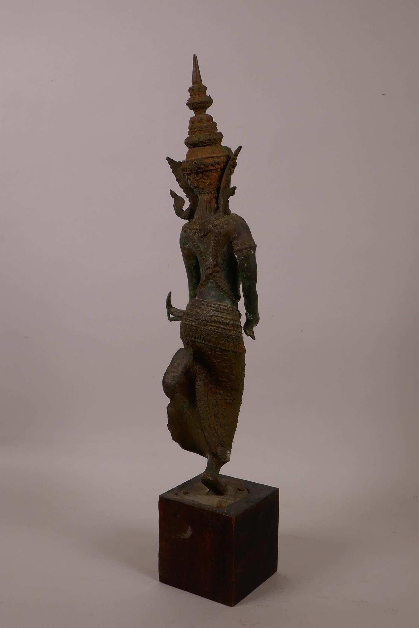 A Thai bronze of a dancer, with verdigris patina, 16" high - Image 3 of 3