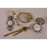 Two Avia ladies' dress watches, an Art Deco square face dress watch, a small Brevit fob watch and