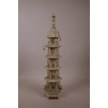 A Cantonese five tier bone pagoda, A/F, 17" high