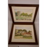 Hugh Adair Lynch, pair of landscape views of churches, watercolour, signed, 13" x 10"