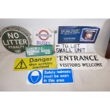 A collection of vintage signs including metal sitter and buses etc (8)