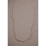 A string of opera length cultured pearls, 28" long